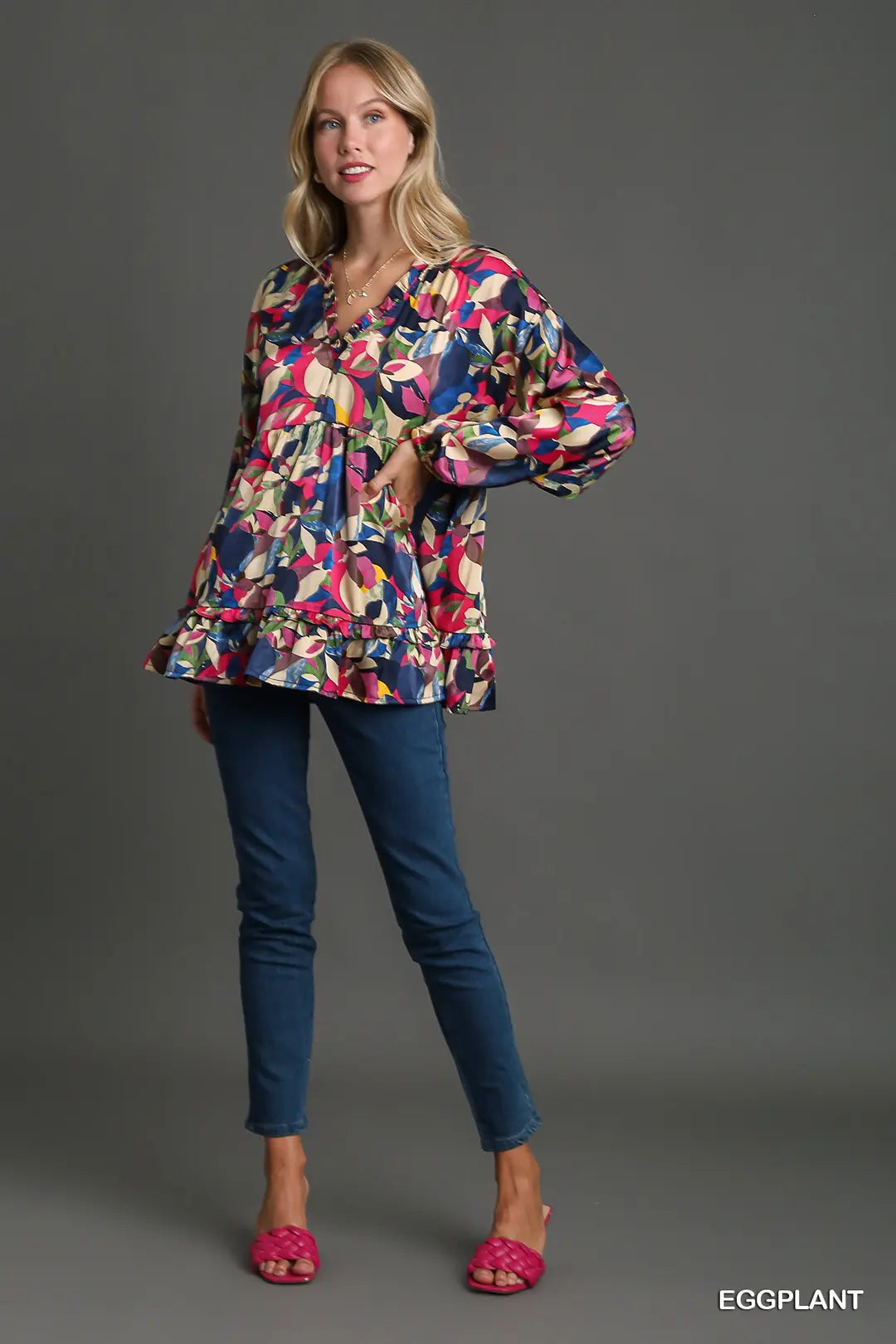 Satin Floral Ruffle Trim Detail BabyDoll Top
