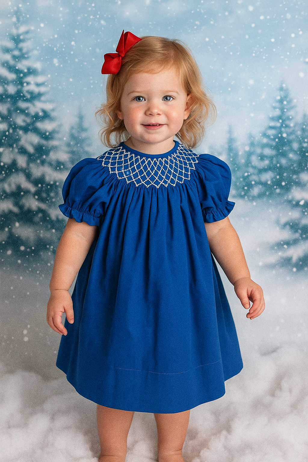 white christmas dresses Girl's Blue Christmas Smocked Dress in Green Size 7