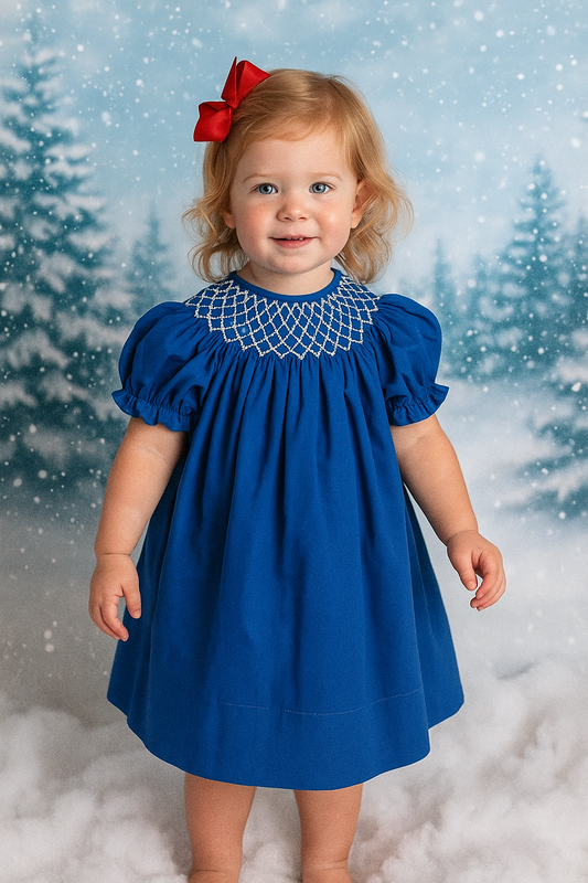 Royal Blue Pearl Smocked Dress