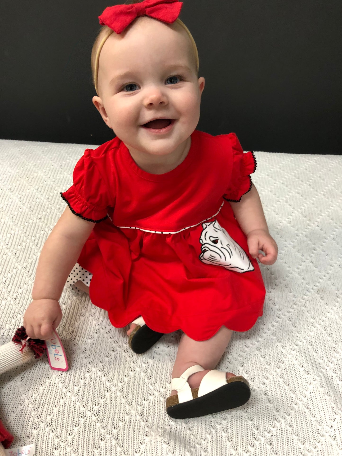 Red/Black Bulldog Applique Short Set