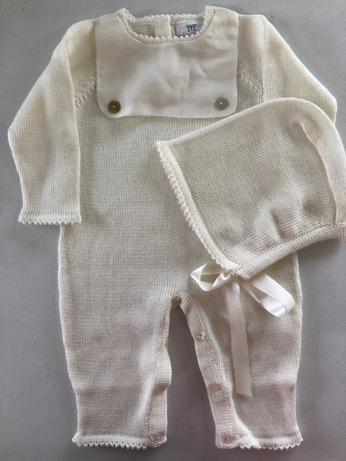 Ivory Knit Romper W/Bonnet