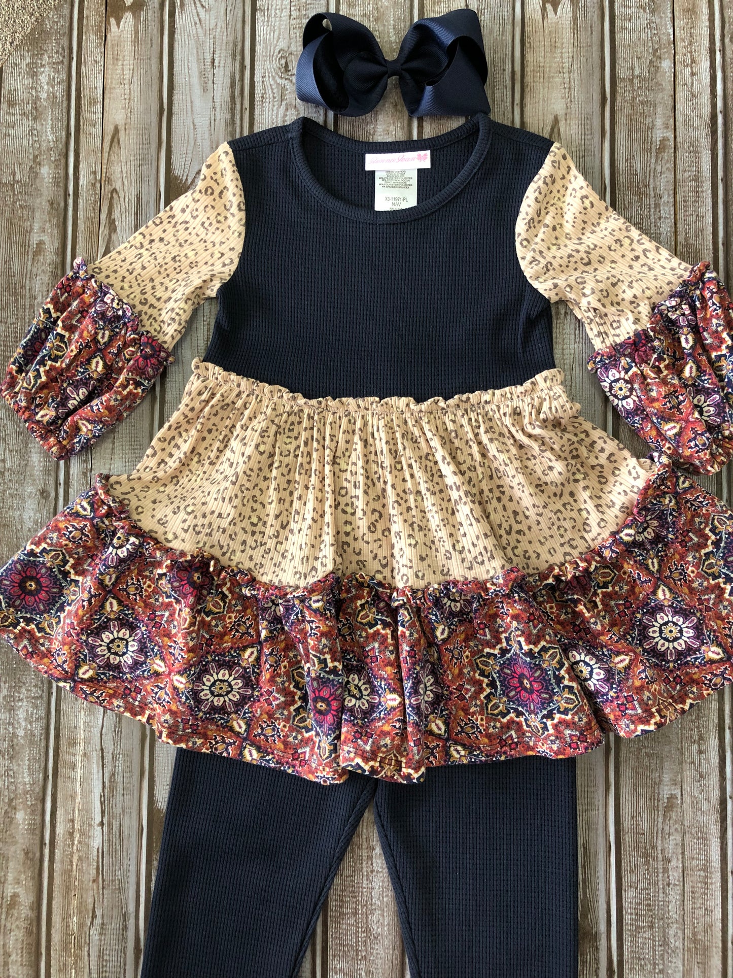 Navy Mixed Print Tiered Legging Set