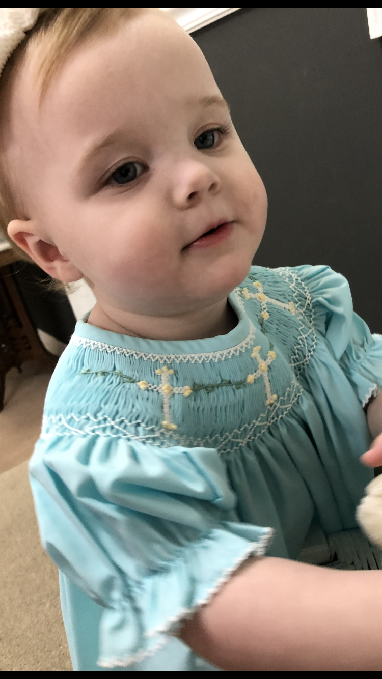 Cross Smocked Aqua Bishop