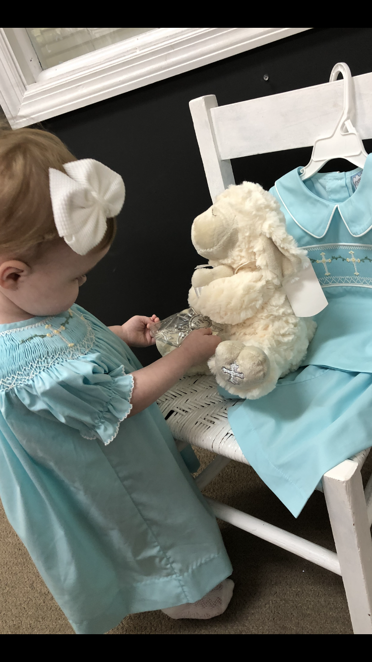 Cross Smocked Aqua Bishop