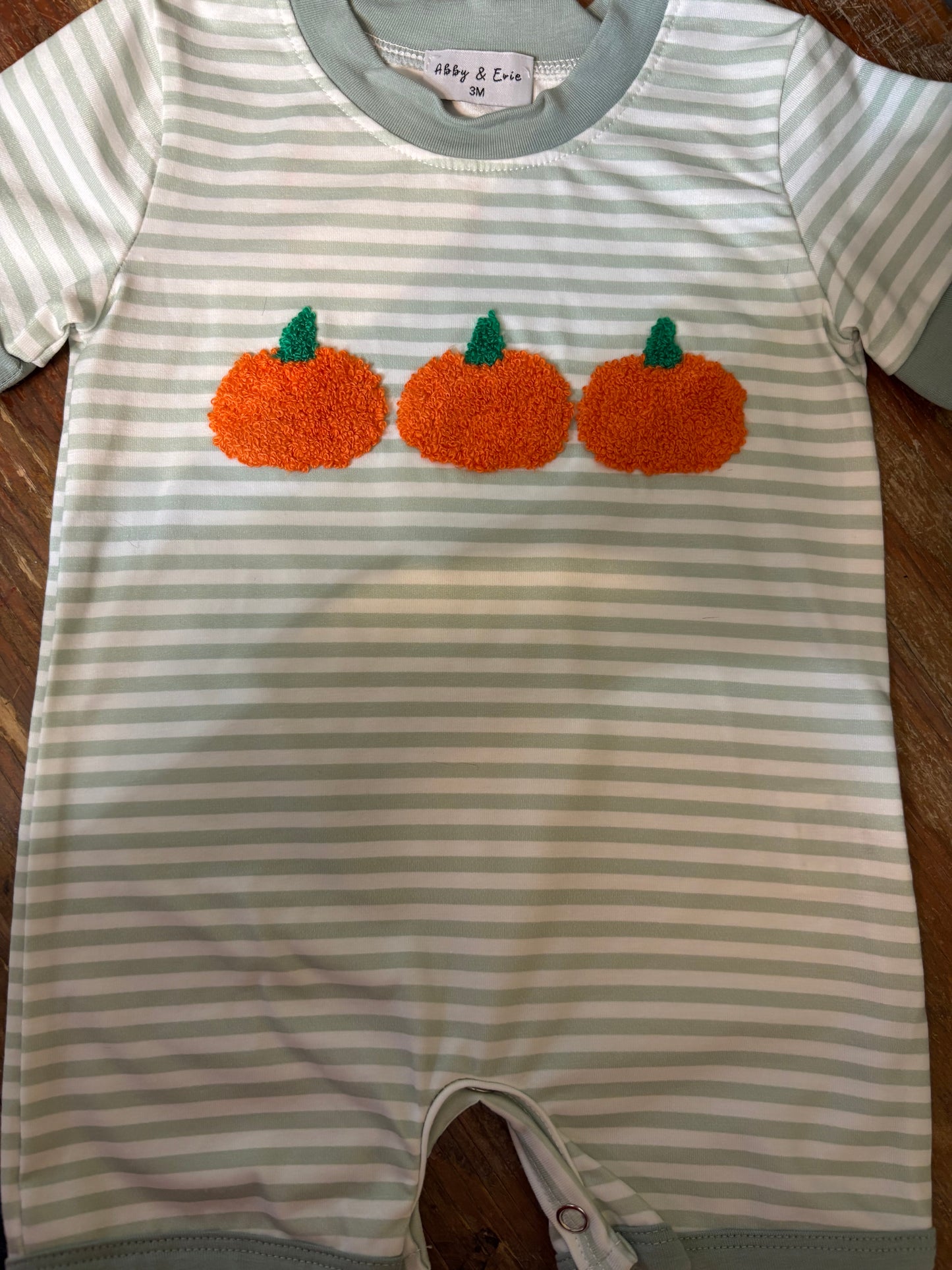 Sage Stripe Pumpkin Romper