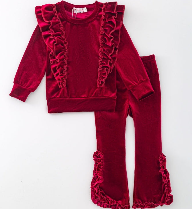 Ruffle Velour Pant Set