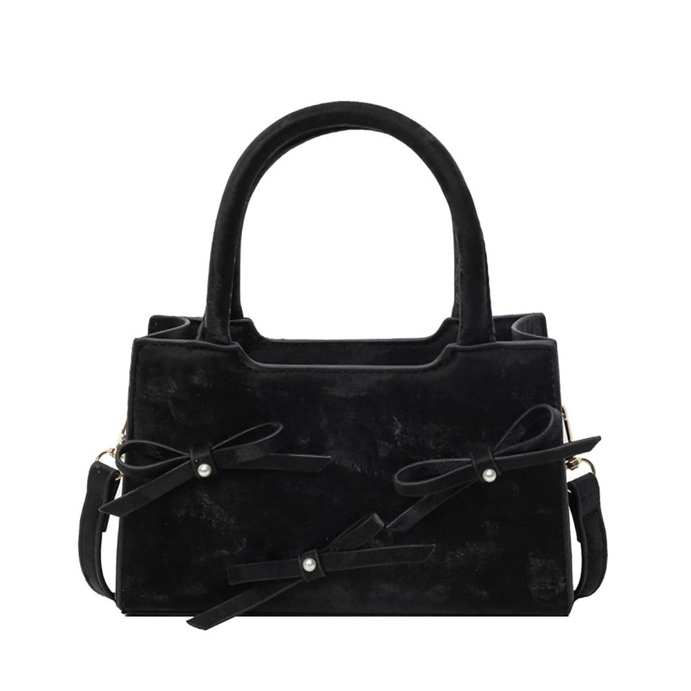 Faux Suede Bow Cross Body Tote Bag
