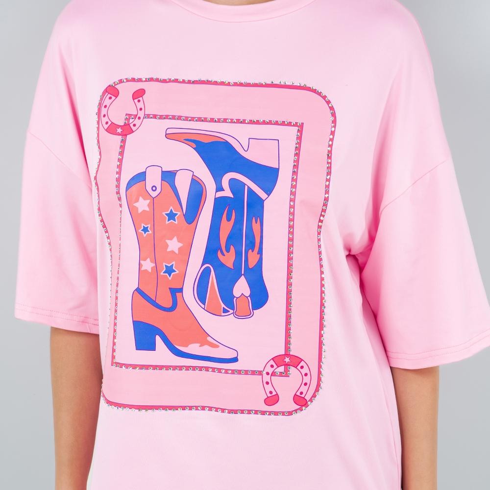 Cowboy Boot Card W/Rhinestone Tee