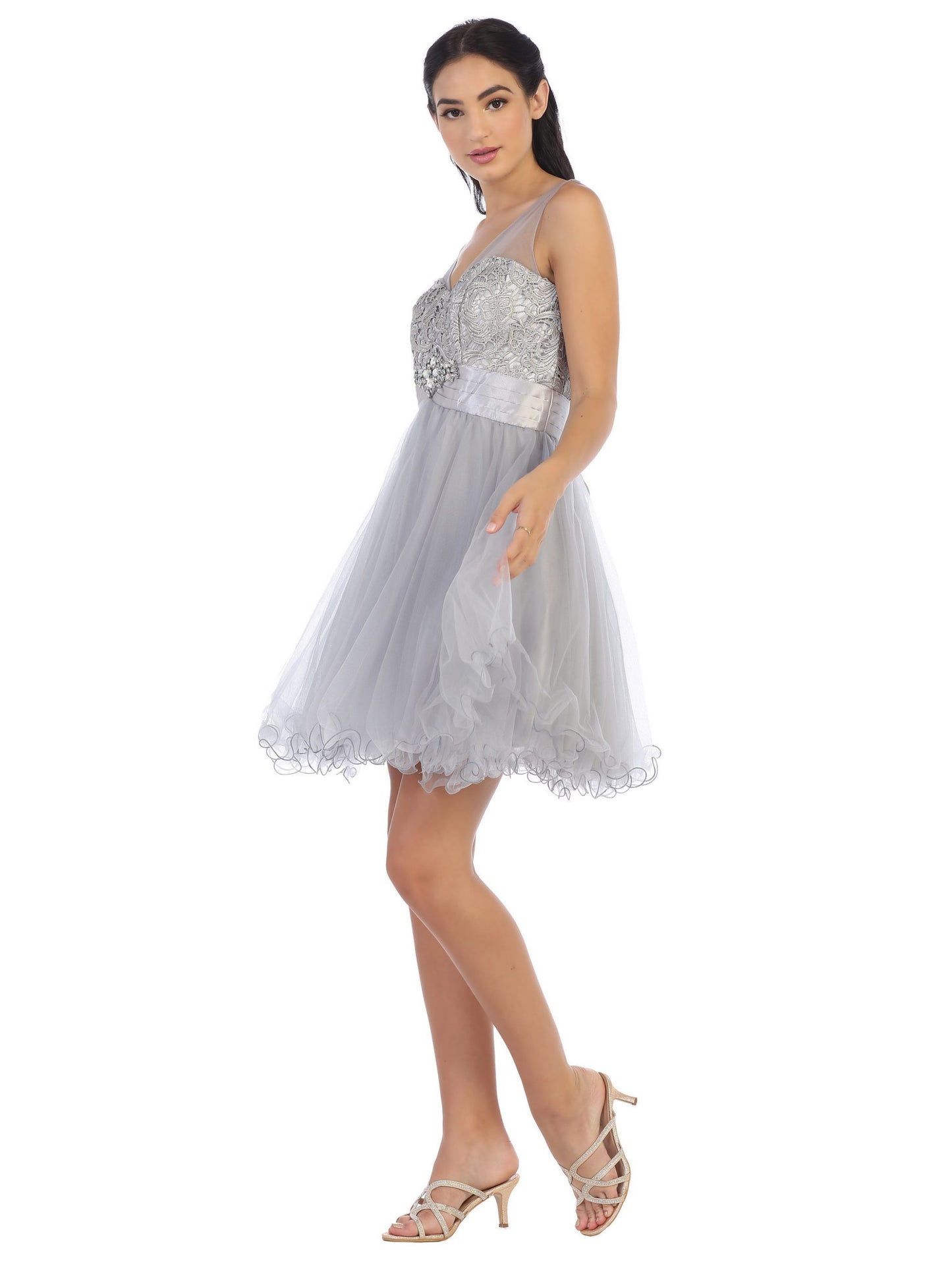 Silver Short Lace and Tulle Dress