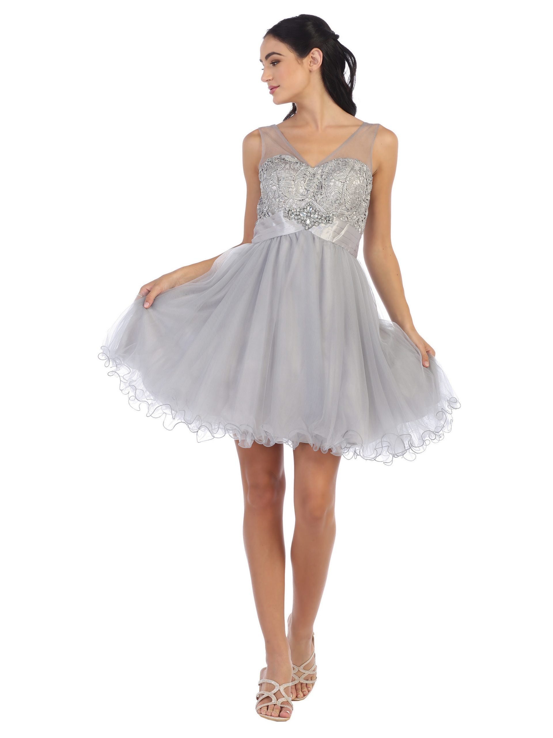 Silver Short Lace and Tulle Dress  judyssmallworld
