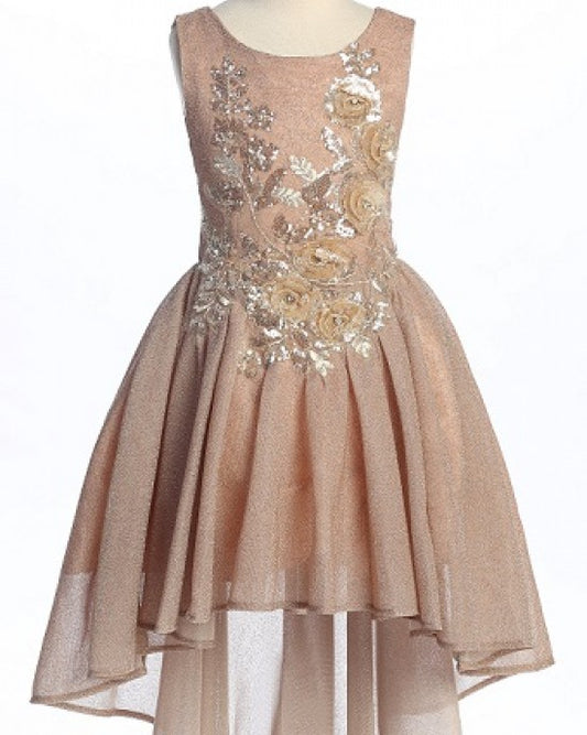 Stretch Metallic Dress With 3D Flowers