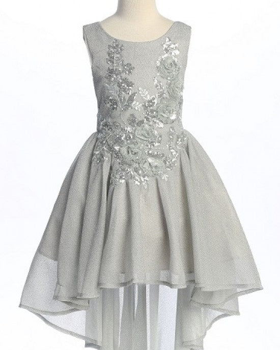 Stretch Metallic Dress With 3D Flowers