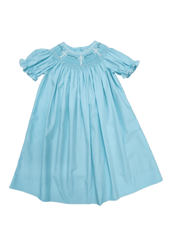 Cross Smocked Aqua Bishop