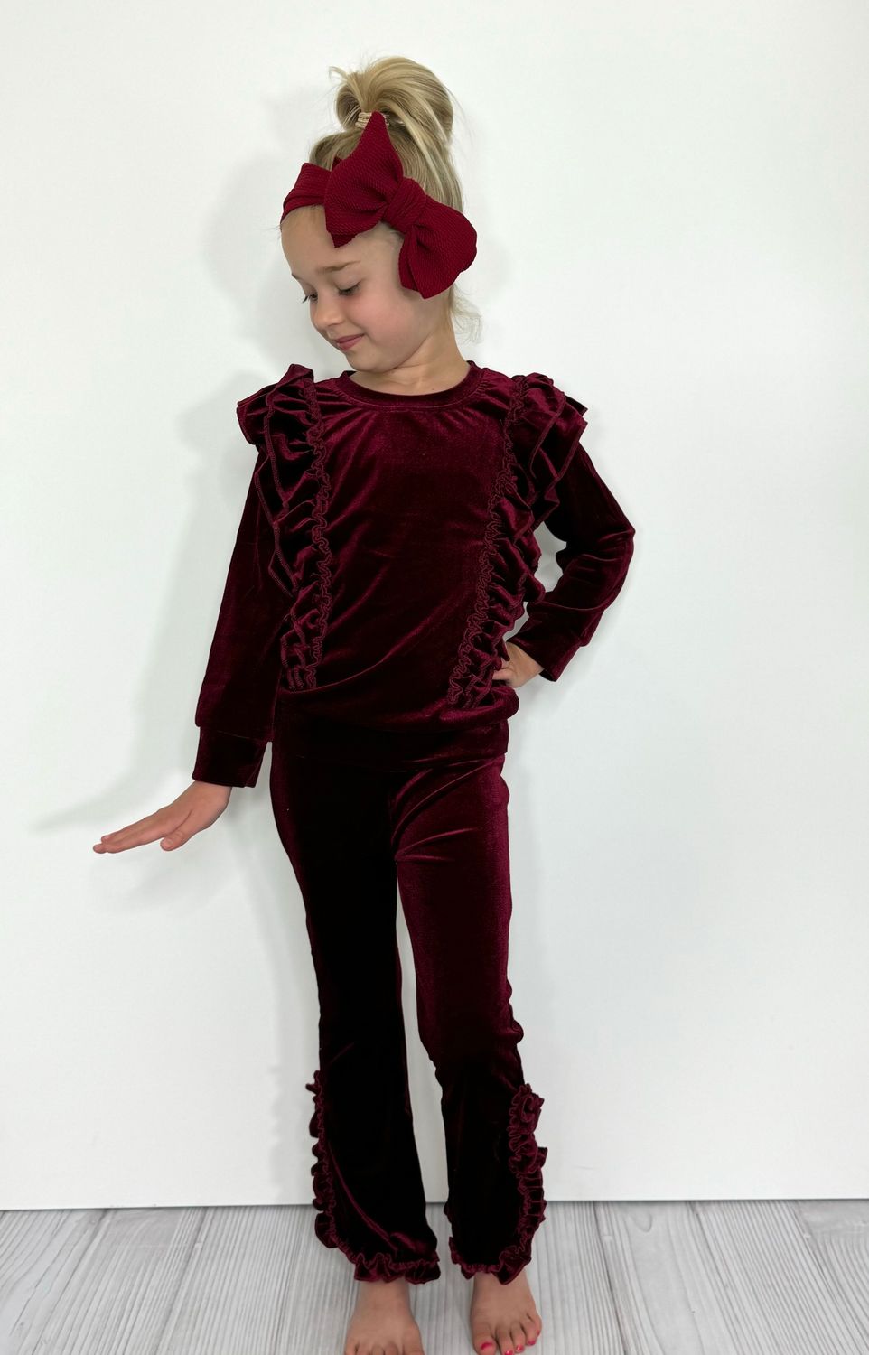 Ruffle Velour Pant Set