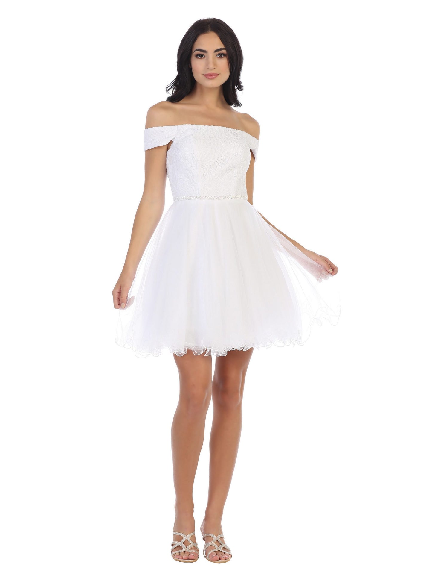 Mini Shoulder Lace and Tulle Dress