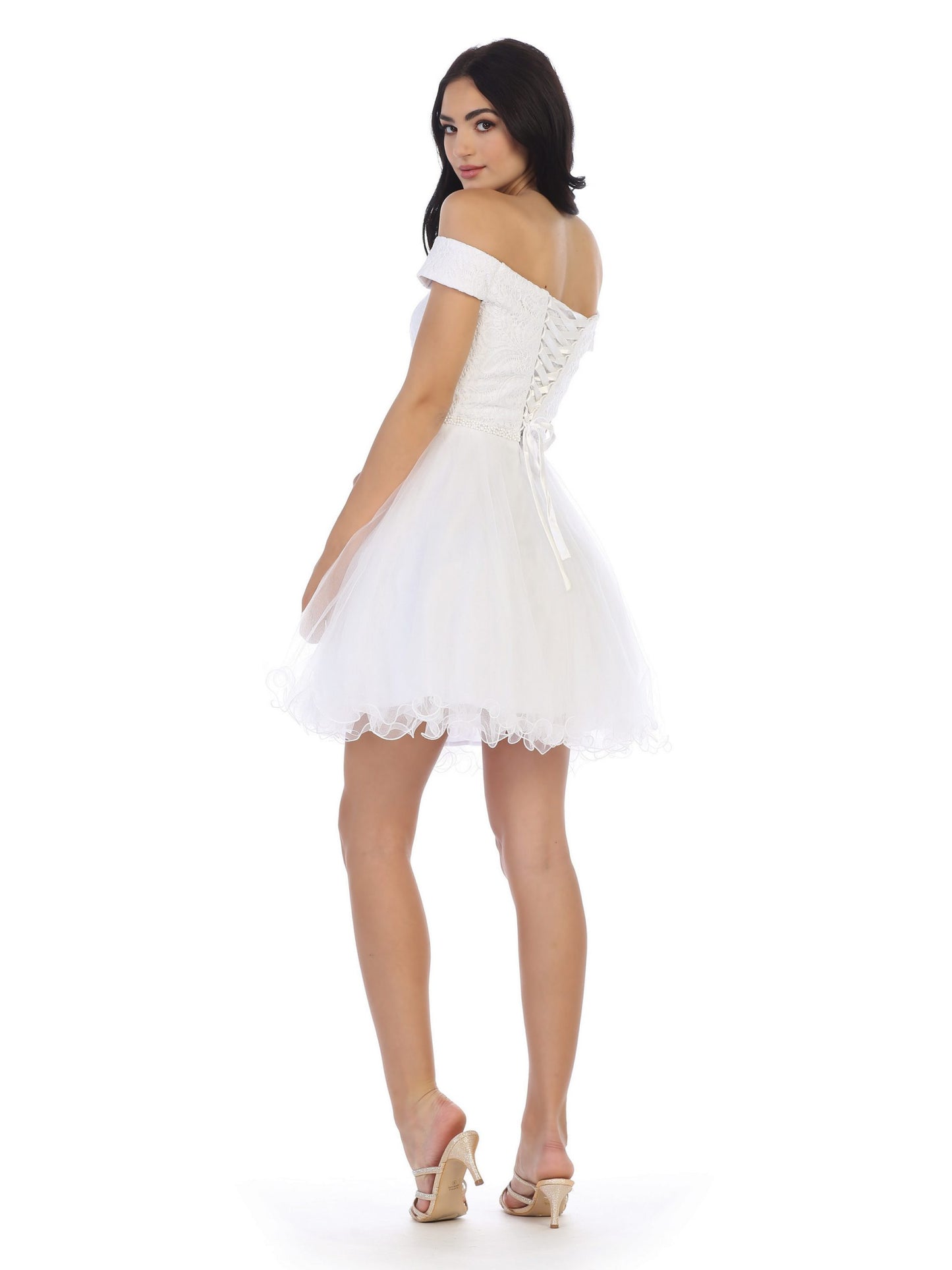 Mini Shoulder Lace and Tulle Dress