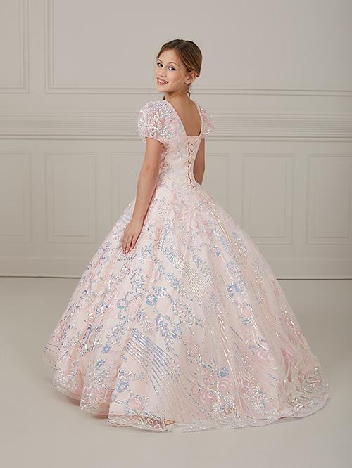 Pink Puffy Sleeve A-Line Pageant Gown