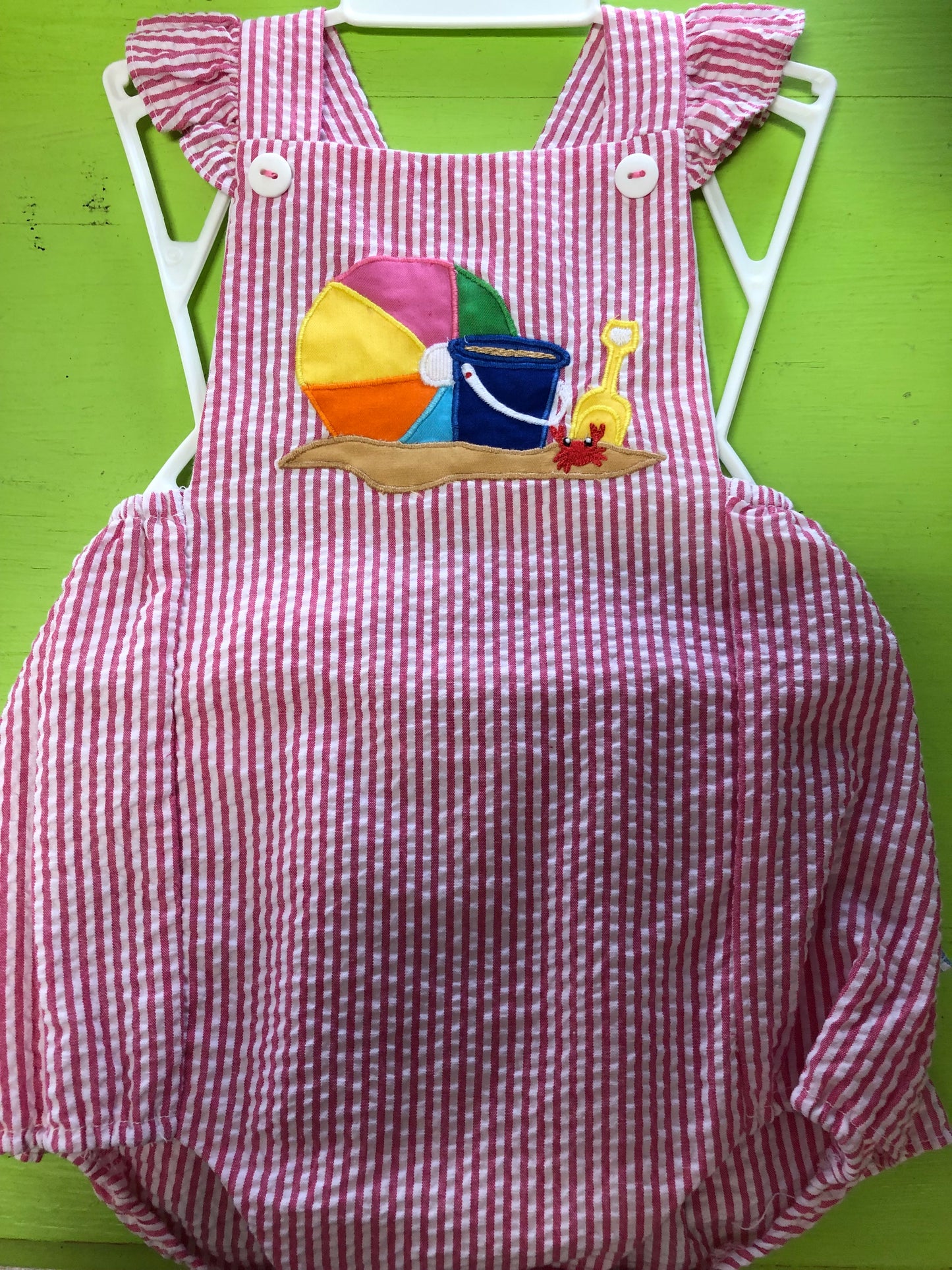 Dark Pink Seersucker Beach Sunsuit