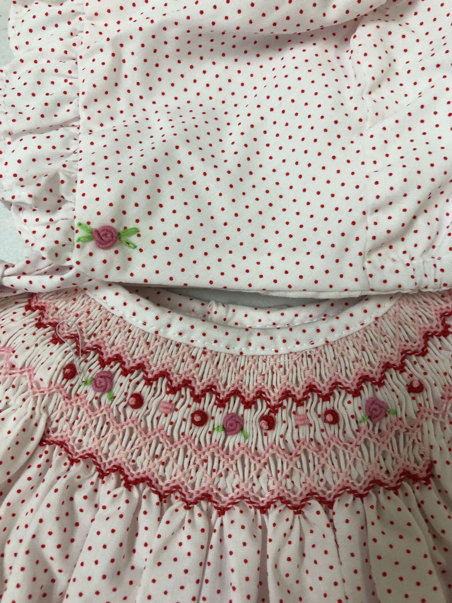 Red Dot L/S Smocked Bishop Dress W/Bloomer