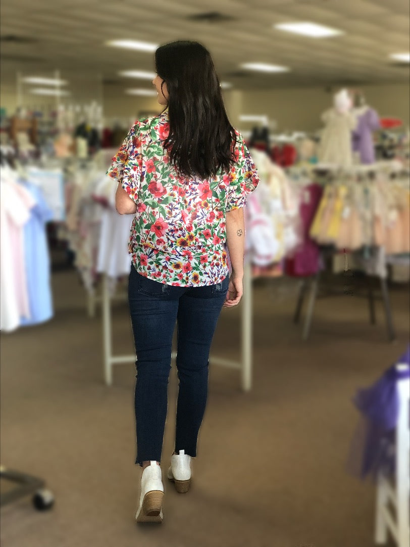 Sheer Floral Top w/ Front Tie