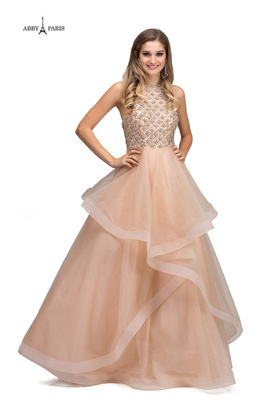 Beige Tulle Prom Dress