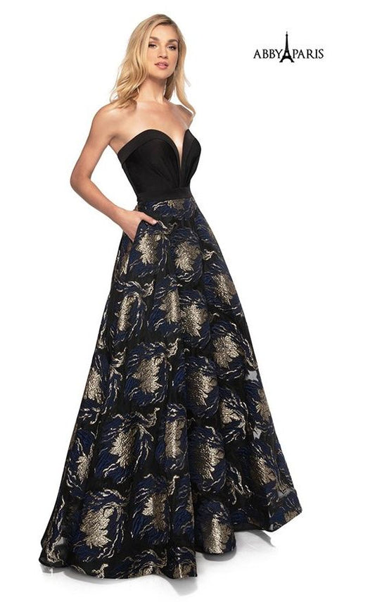 Black/Navy Jersey/Jacquard Prom Dress