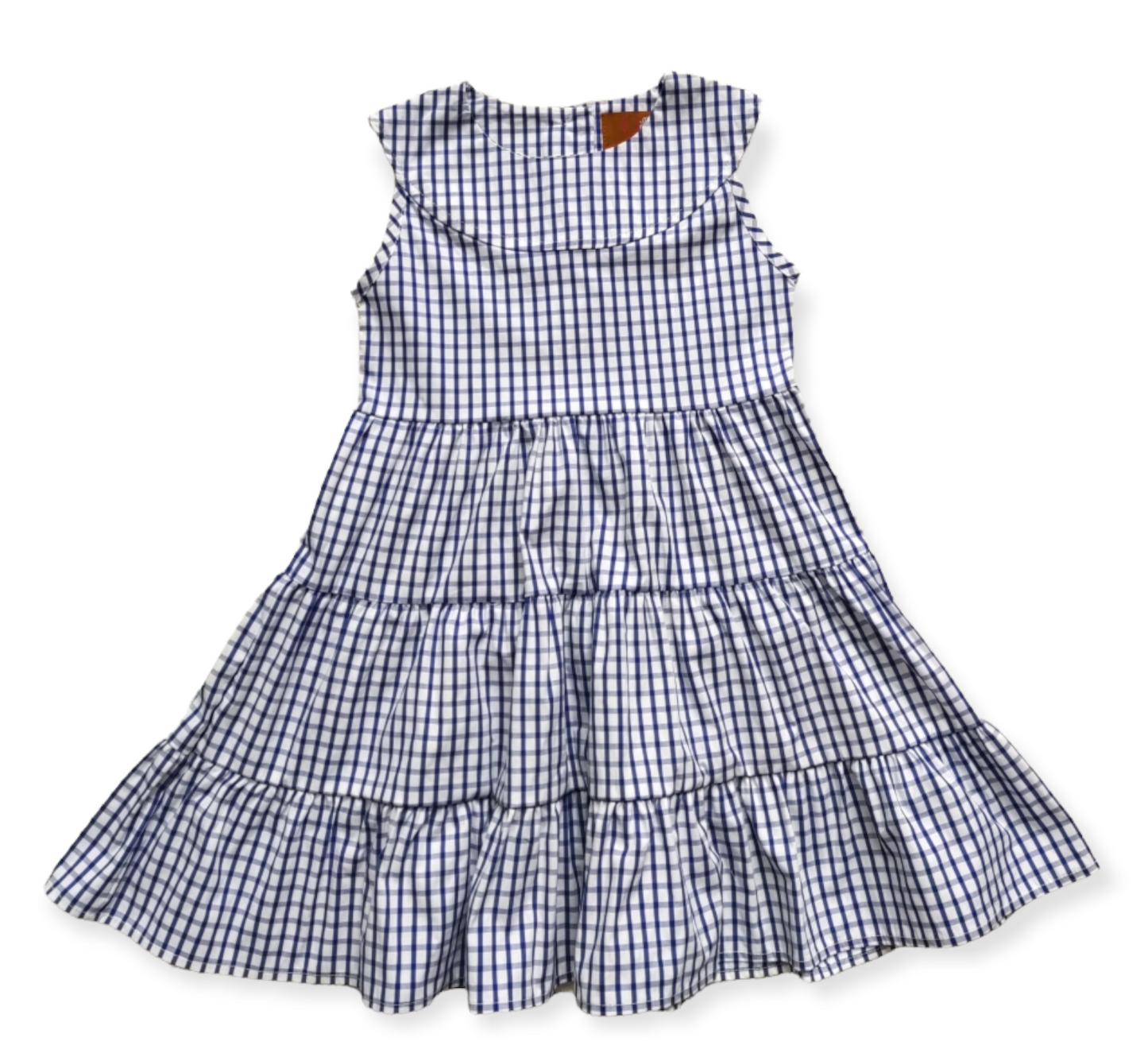 Blue Windowpane Tiered Dress