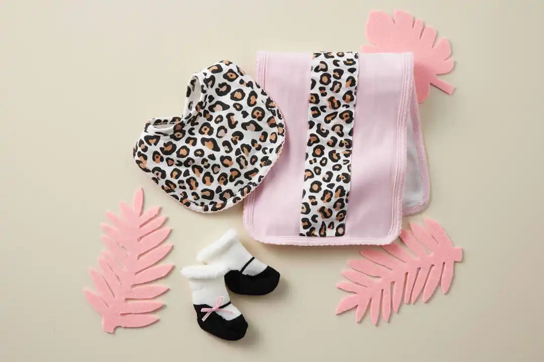Leopard Burp, Bib, and Sock Set