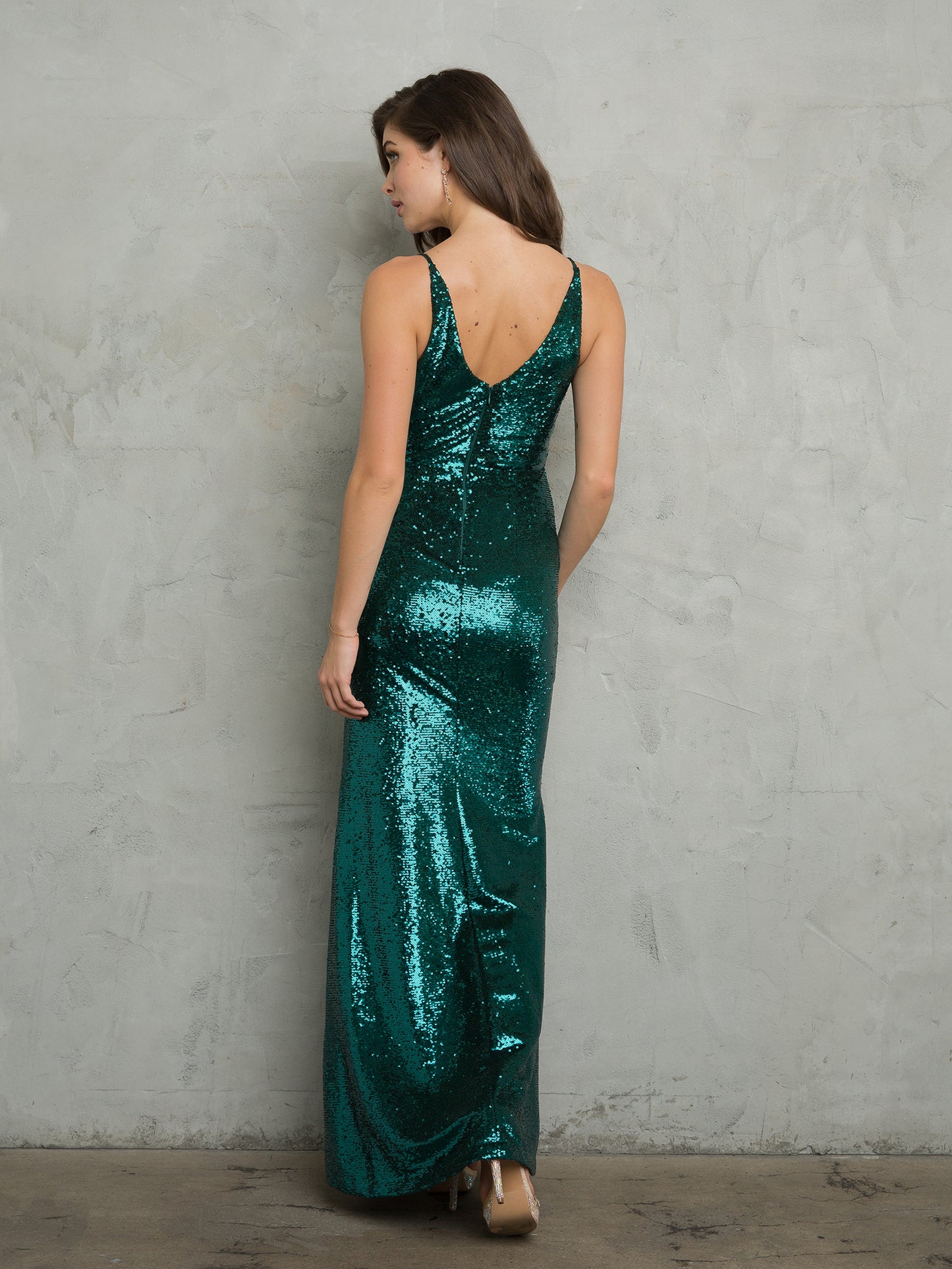 Sleeveless Fitted Sequin Gown with Side Slit and Back Zipper