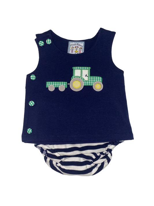 Navy w/green tractor applique