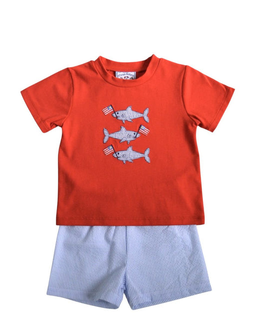 Patriotic Shark Short Set