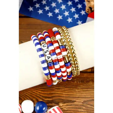 USA Flag Inspired Beaded Layered Bracelet Set