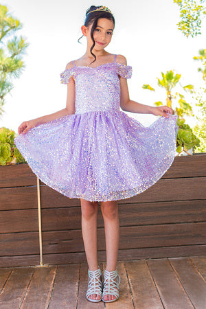 Lilac Sparkling Sequin Short Dress