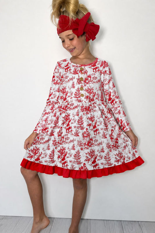 Red Christmas Toile Dress