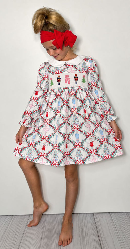 Nutcracker Trellis Smocked Dress
