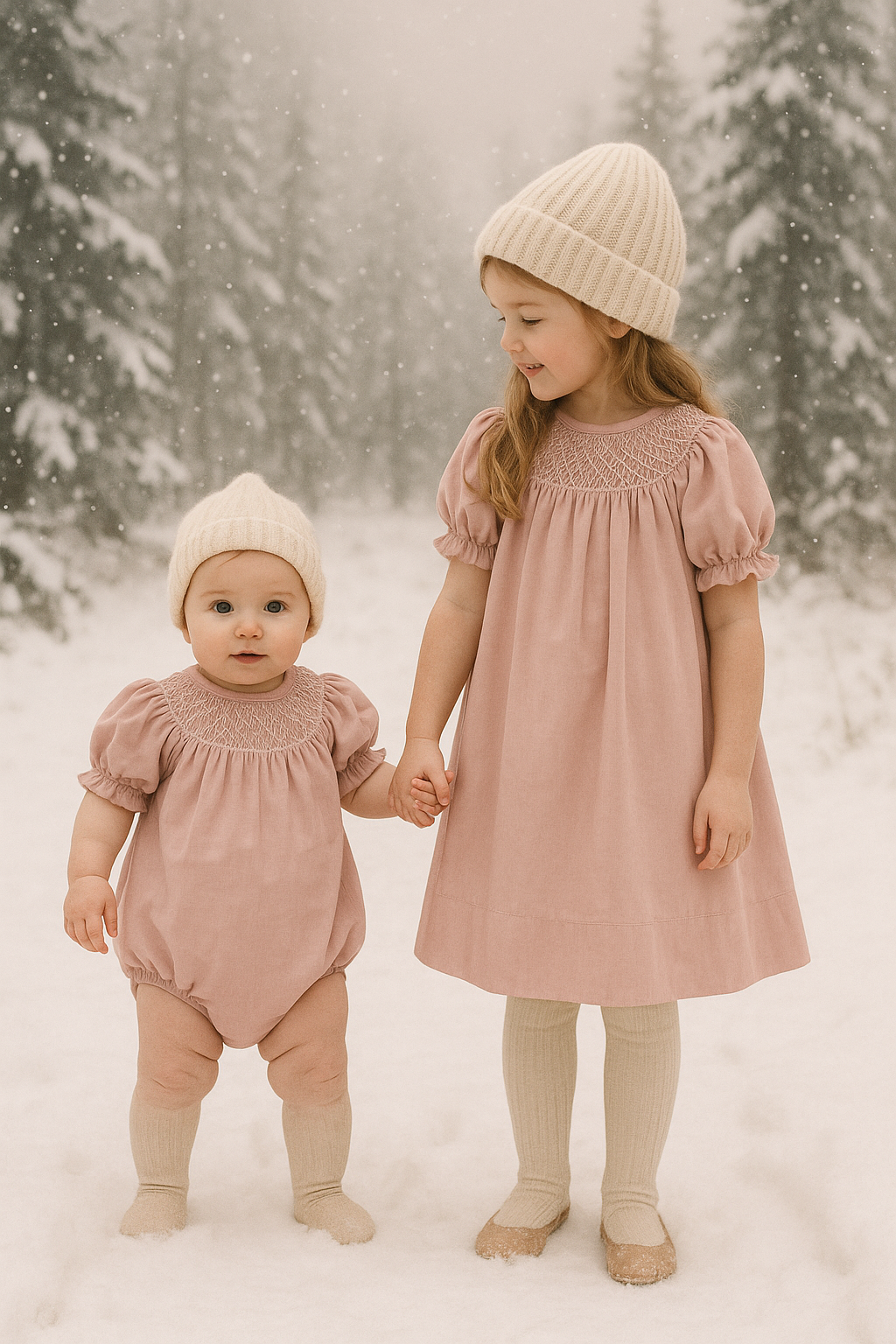 Dusty Pink Pearl Smocked Dress