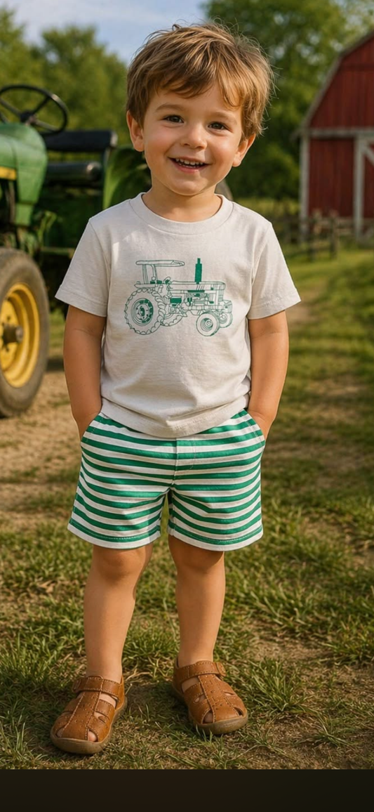 Tractor Embroidered Short Set