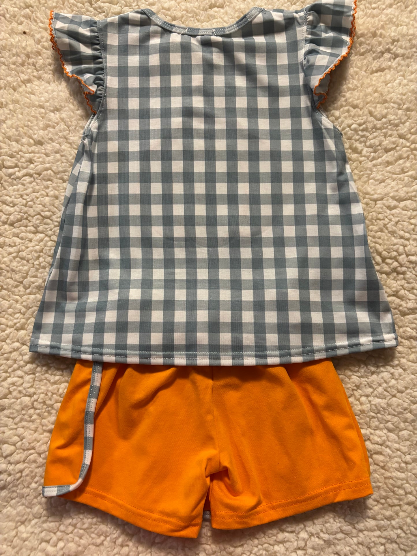 Orange Pumpkin Applique Gingham Skort Set