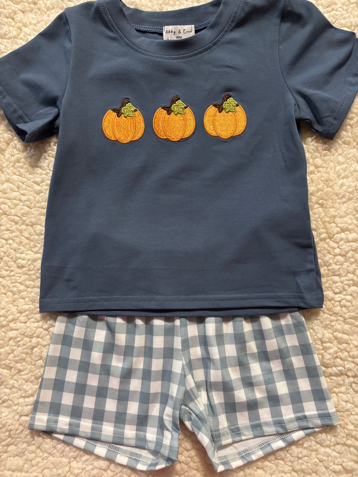 Orange Pumpkin Applique Gingham Short Set