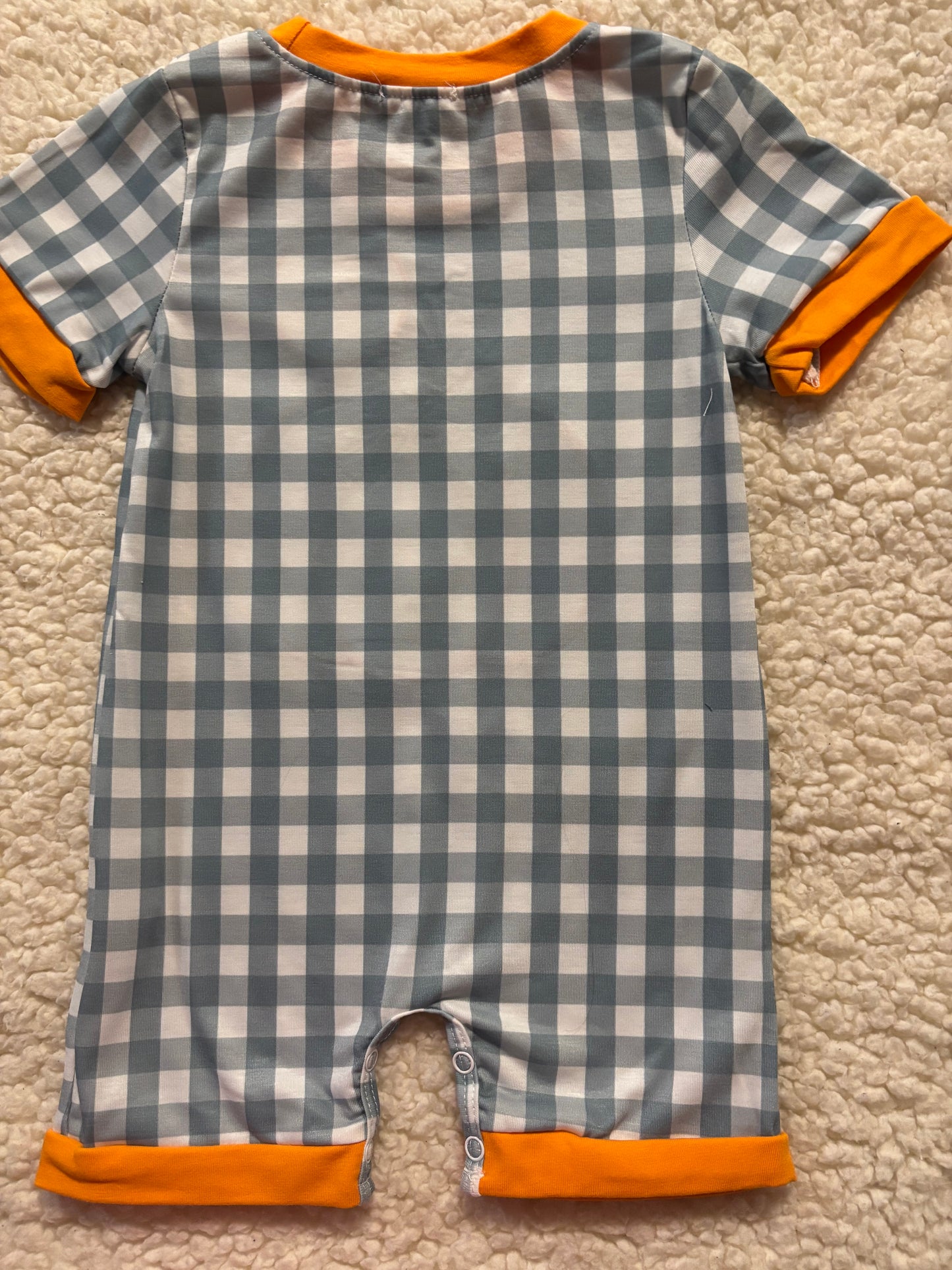 Orange Pumpkin Applique Gingham Romper