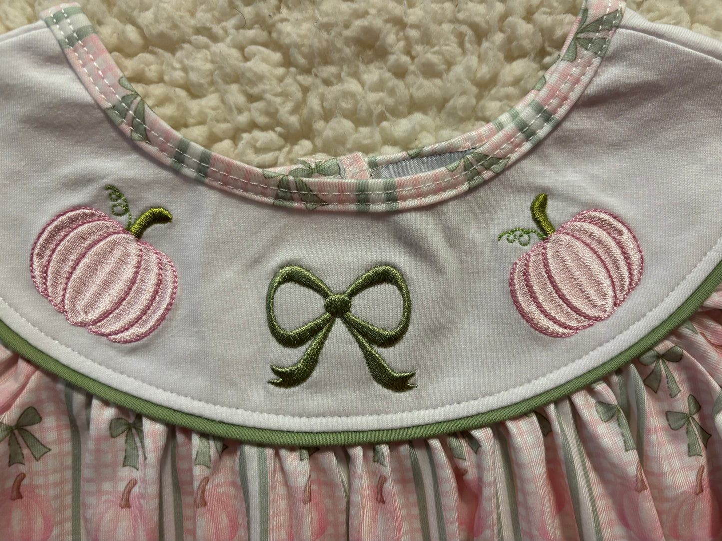 Sage Pumpkin Bow Embroidery Dress