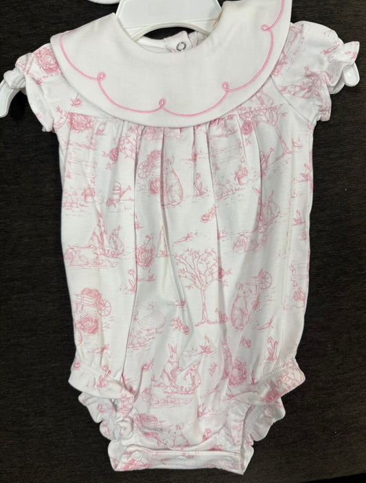 Toile Bunny Bib Embroidered Bubble