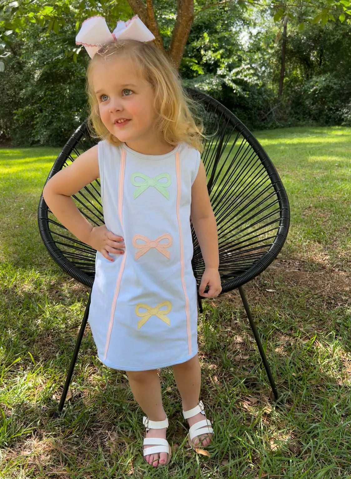 Hadley Bow A-Line Dress in Light Blue