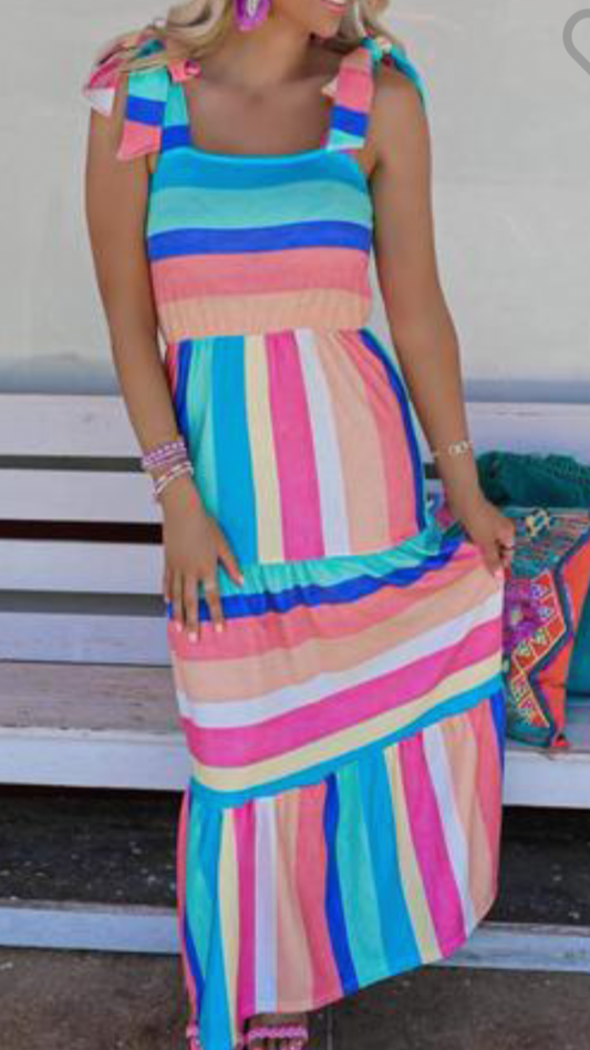 Pink Colorful Stripe Dress