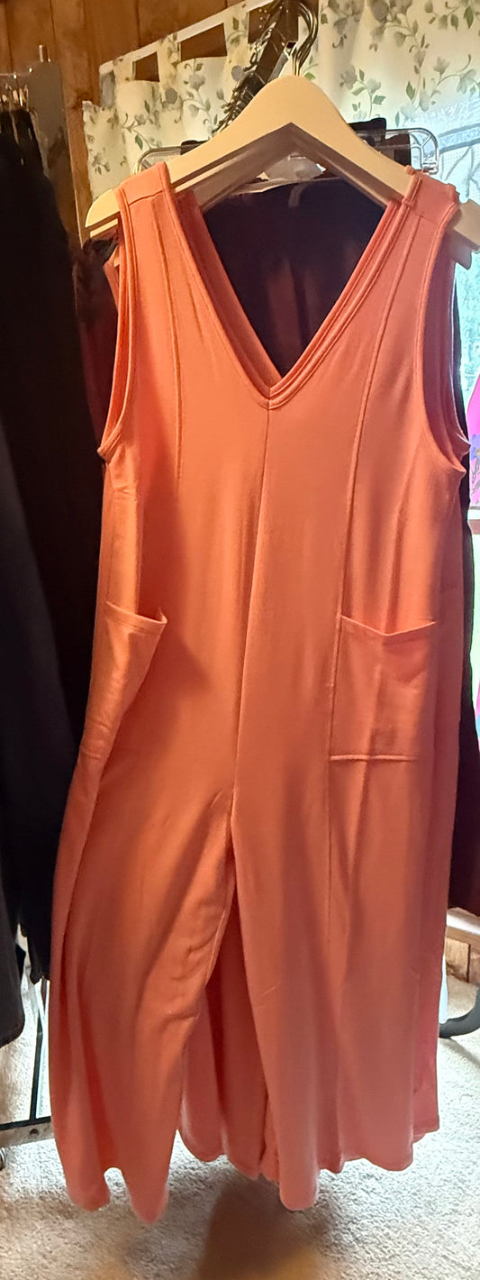 Pink V-Neck Jumpsuit