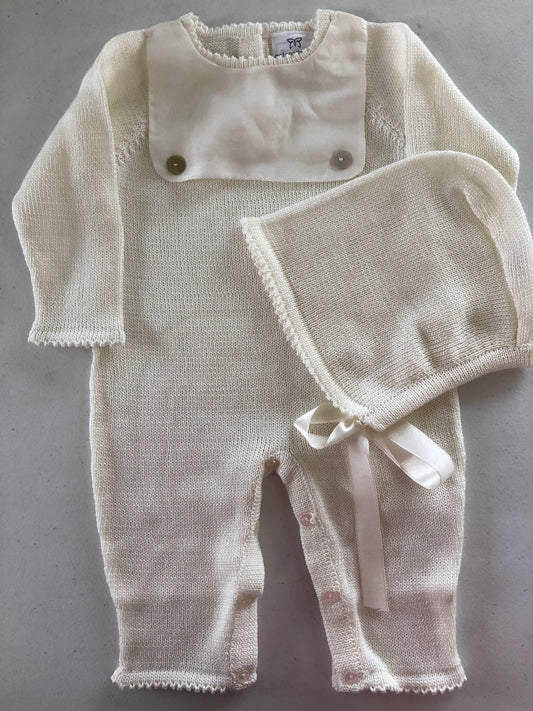 Ivory Knit Romper W/Bonnet