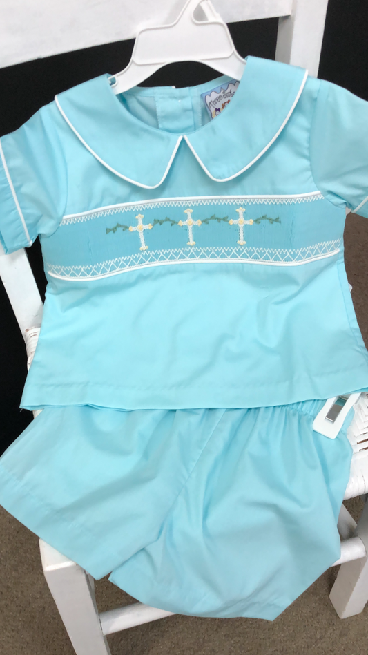 Aqua Cross Smocked Short Set