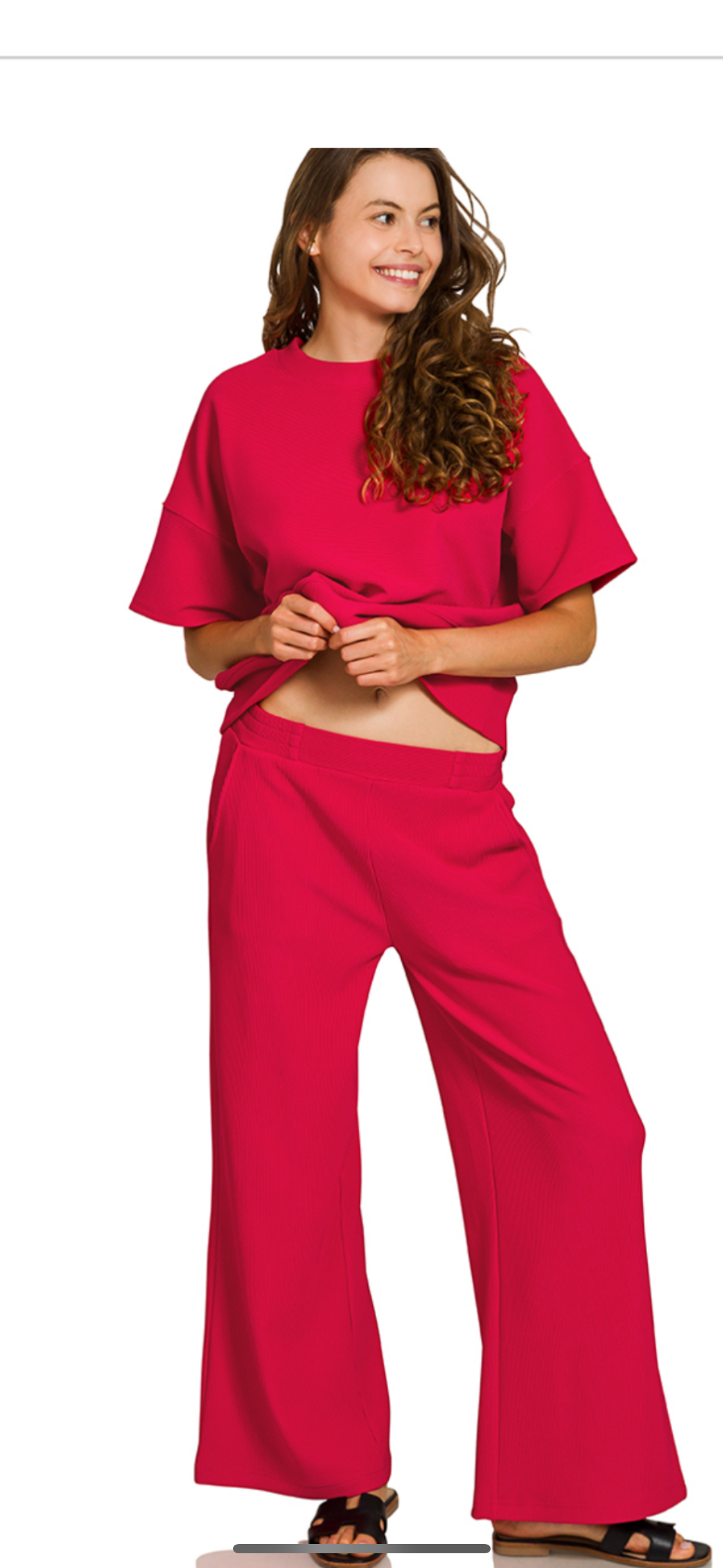 Ribbed Round Neck Tee & Pants Set