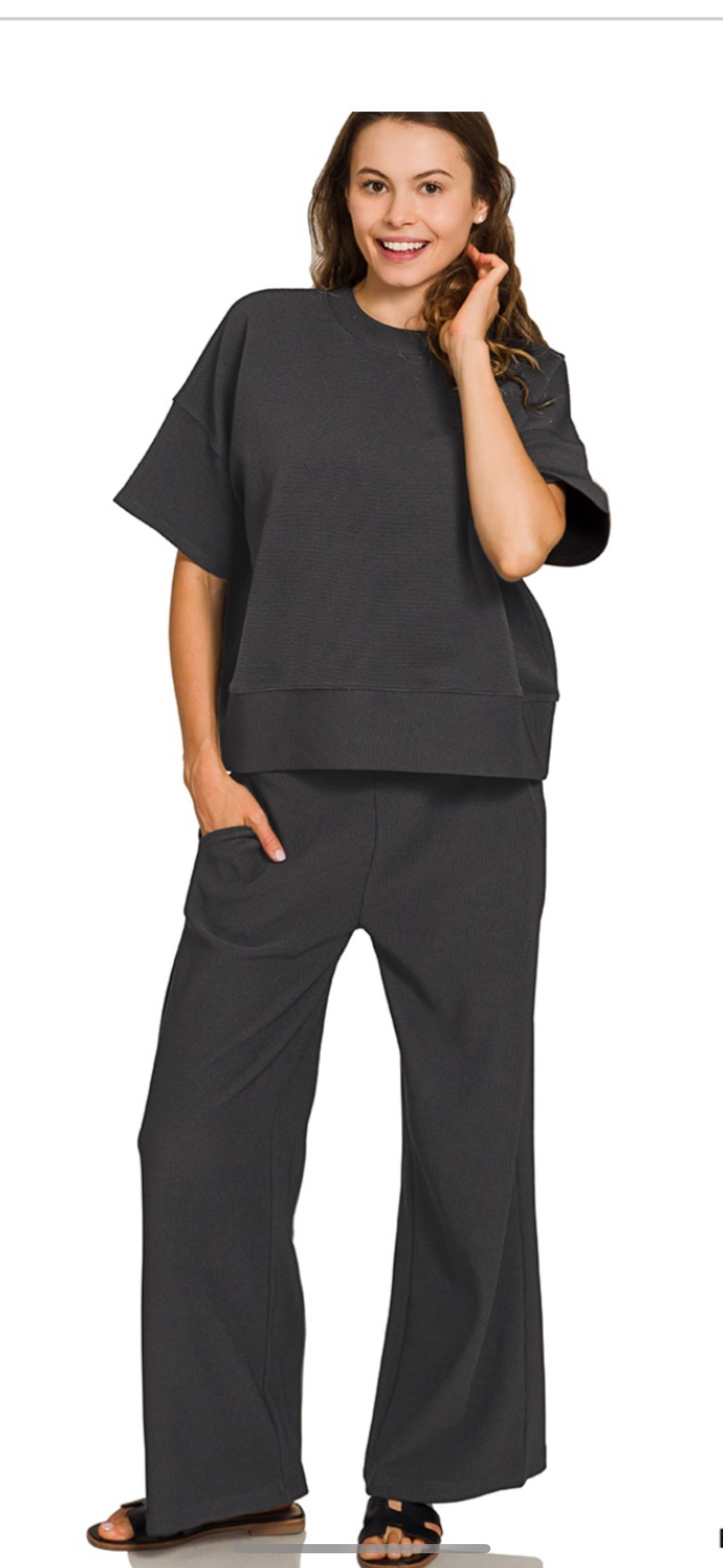 Ribbed Round Neck Tee & Pants Set
