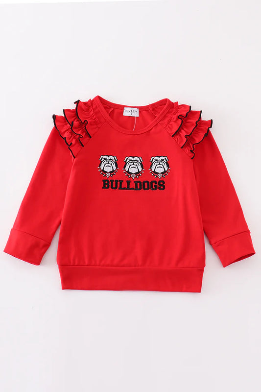 Red Bulldogs Embroidery Girl Top